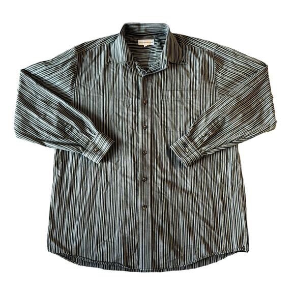 Cutter & Buck Black/Tan Striped Button-Down Mens Size XL - Picture 1 of 7